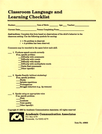 Classroom Language and Learning Checklist